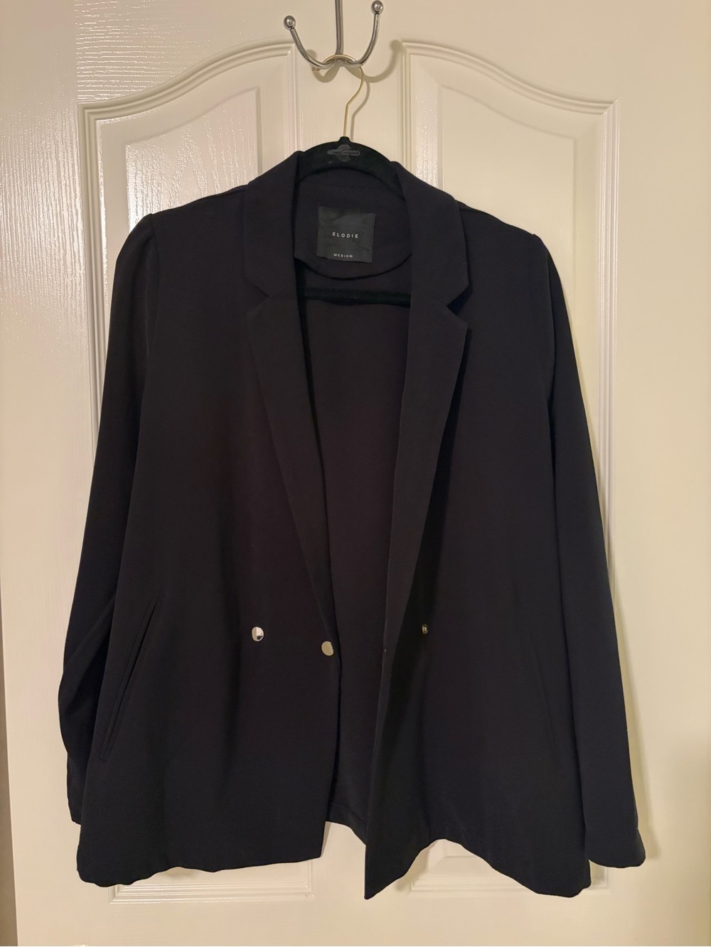 Elodie Black Open-Front Blazer with Notched Lapel